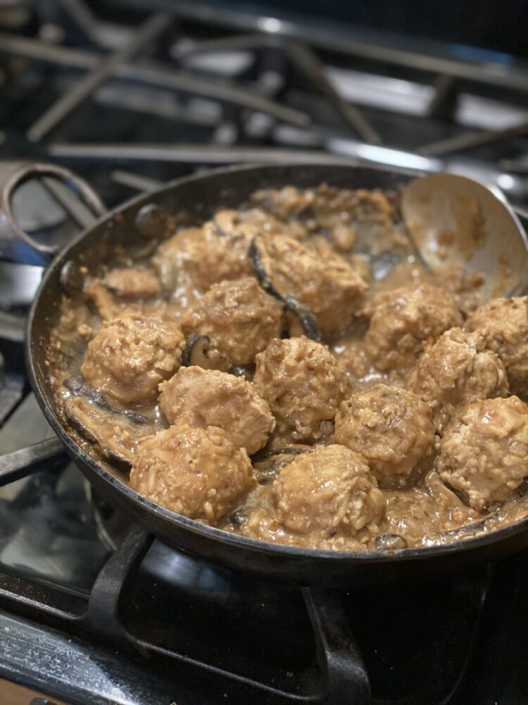 Chicken and Rice Meatballs in Mushroom Gravy