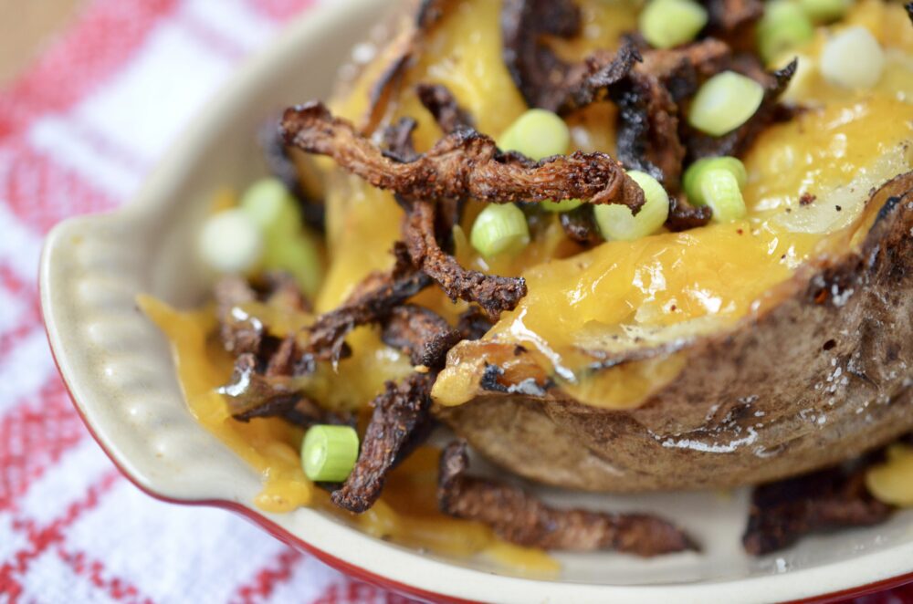 You are currently viewing Loaded Baked Potato with Shiitake Bacon
