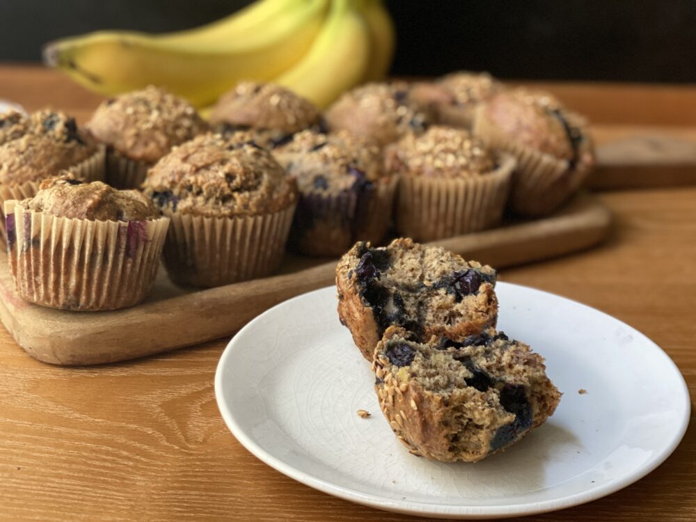 Blueberry Banana Flaxseed Muffins