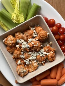 Heathy recipe for Buffalo Turkey Meatballs on virginiawillis.com