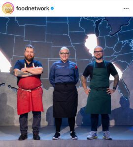Chefs Jonathan Sawyer, Virginia Willis, and Nate Appleman on the set of Alex vs America